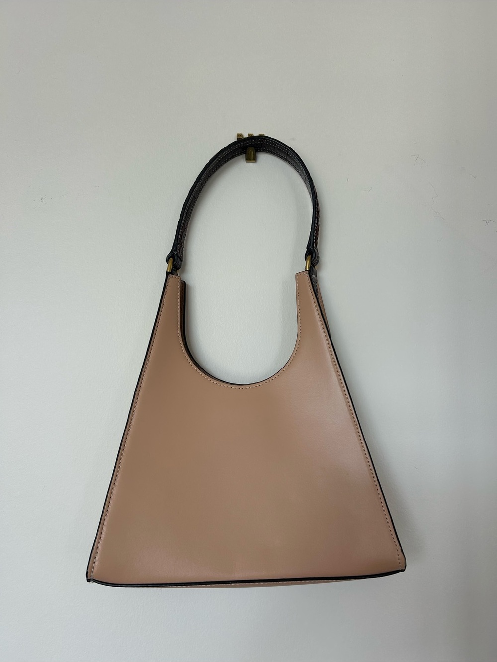 STAUD Rey Bag Brown Croc Leather Handle & Beige Base + Dust Bag